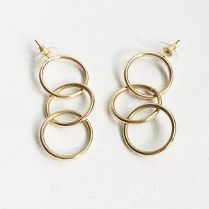CIG 14K Gold Triple Rings Hoops Interlocking Dangle Pierced Earrings